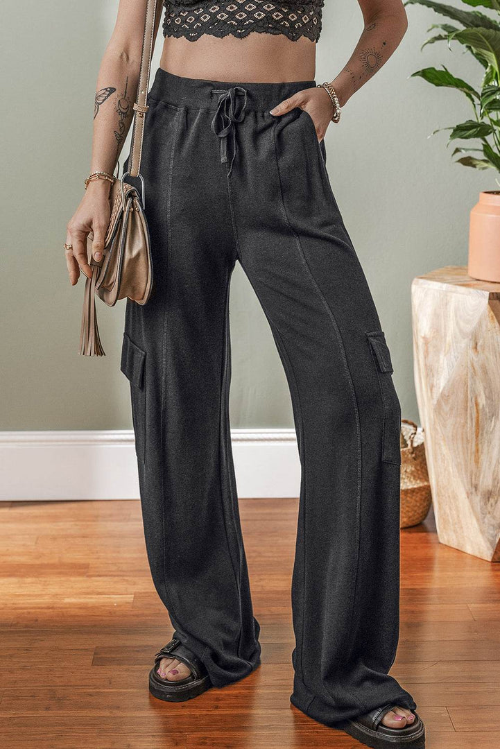 Carbon Grey Cargo Pockets Drawstring Sweatpants - Fashion Queen -  5