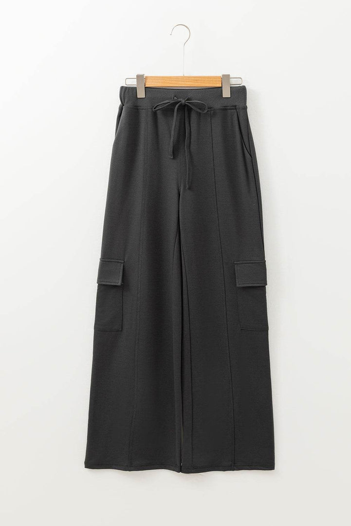 Carbon Grey Cargo Pockets Drawstring Sweatpants - Fashion Queen -  6