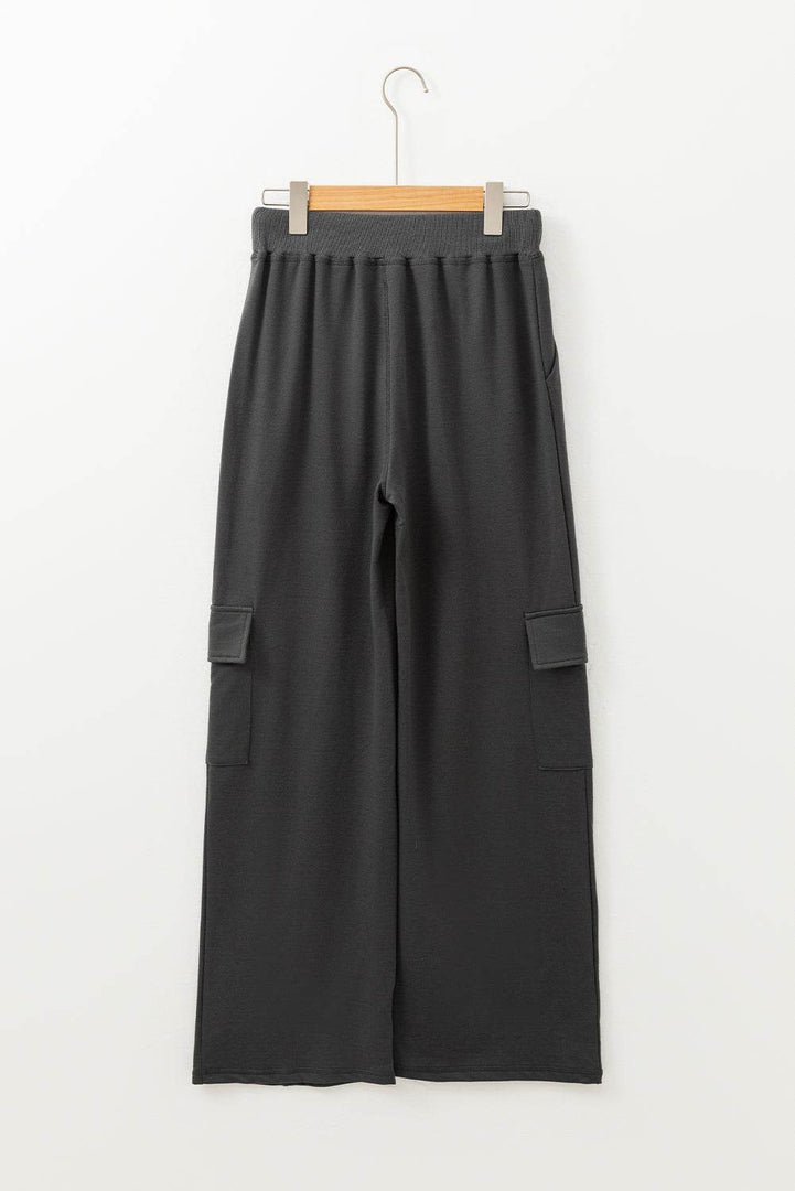 Carbon Grey Cargo Pockets Drawstring Sweatpants - Fashion Queen -  7