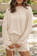 Load image into Gallery viewer, Carbon Grey Corded Knit Long Sleeve Top and High Waist Shorts Set - Fashion Queen -  10
