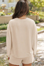 Load image into Gallery viewer, Carbon Grey Corded Knit Long Sleeve Top and High Waist Shorts Set - Fashion Queen -  11
