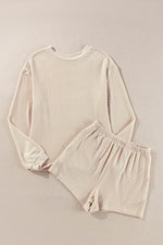 Load image into Gallery viewer, Carbon Grey Corded Knit Long Sleeve Top and High Waist Shorts Set - Fashion Queen -  12
