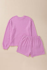 Load image into Gallery viewer, Carbon Grey Corded Knit Long Sleeve Top and High Waist Shorts Set - Fashion Queen -  15
