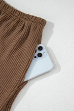 Load image into Gallery viewer, Carbon Grey Corded Knit Long Sleeve Top and High Waist Shorts Set - Fashion Queen -  28
