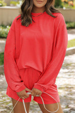 Load image into Gallery viewer, Carbon Grey Corded Knit Long Sleeve Top and High Waist Shorts Set - Fashion Queen -  7
