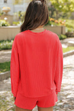Load image into Gallery viewer, Carbon Grey Corded Knit Long Sleeve Top and High Waist Shorts Set - Fashion Queen -  8
