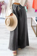 Load image into Gallery viewer, Carbon Grey Mineral Wash Button Fly Waist Wide Leg Jeans - Fashion Queen -  1
