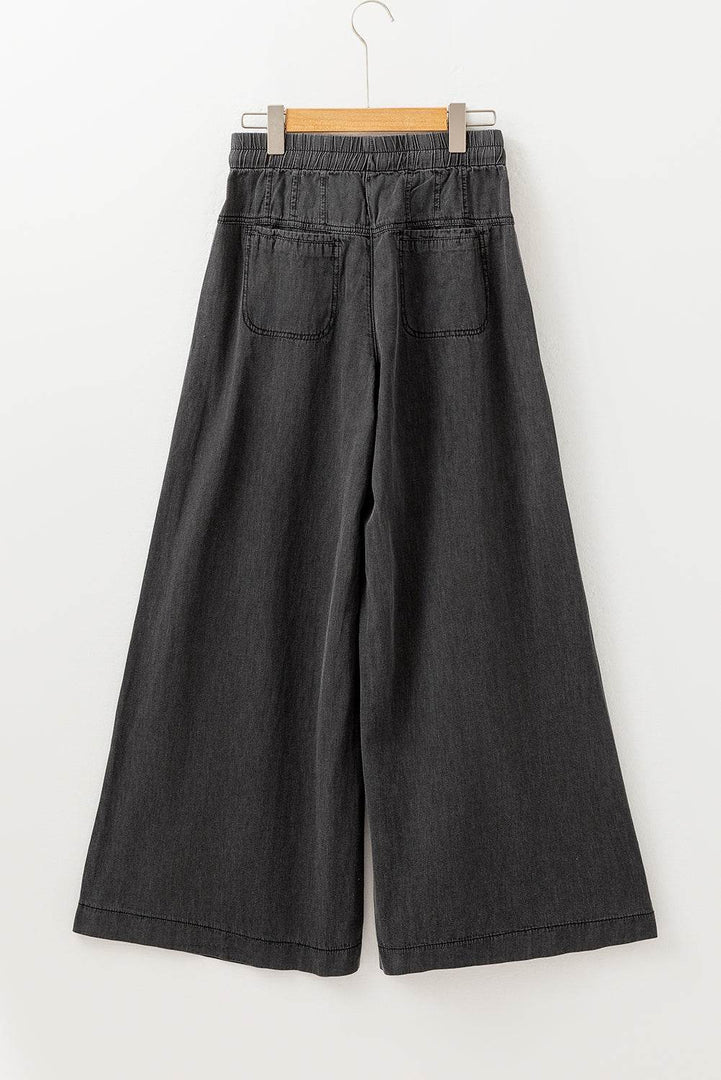 Carbon Grey Mineral Wash Button Fly Waist Wide Leg Jeans - Fashion Queen -  10