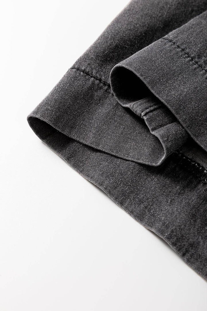 Carbon Grey Mineral Wash Button Fly Waist Wide Leg Jeans - Fashion Queen -  14