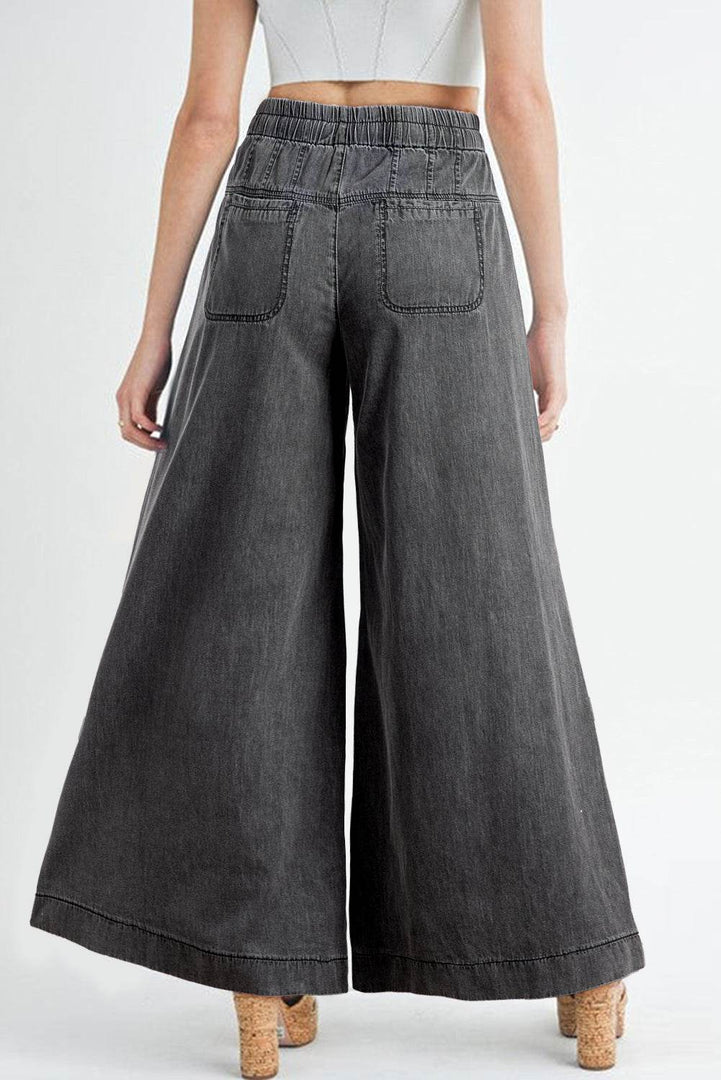 Carbon Grey Mineral Wash Button Fly Waist Wide Leg Jeans - Fashion Queen -  2