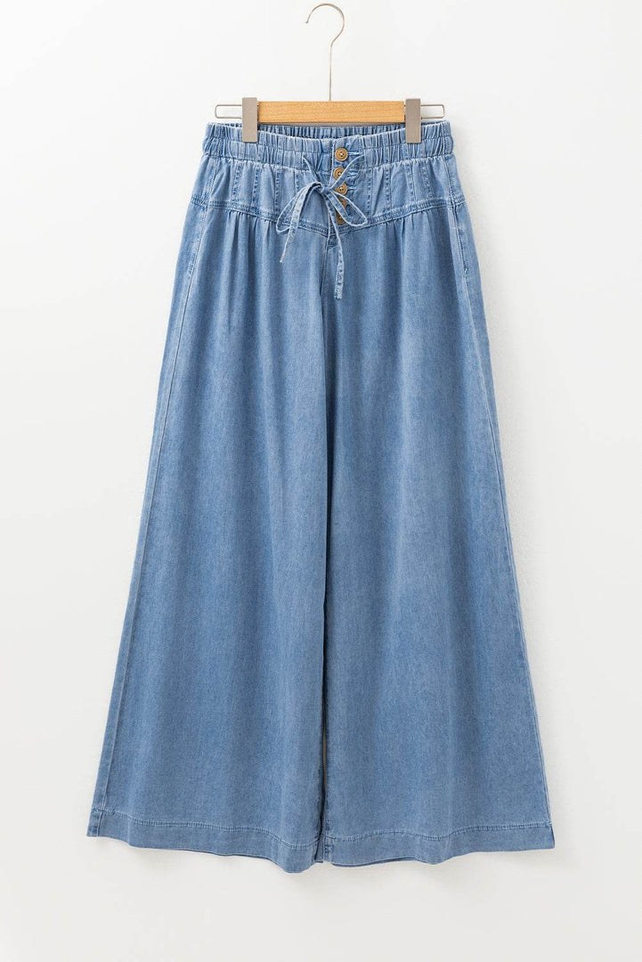 Carbon Grey Mineral Wash Button Fly Waist Wide Leg Jeans - Fashion Queen -  6