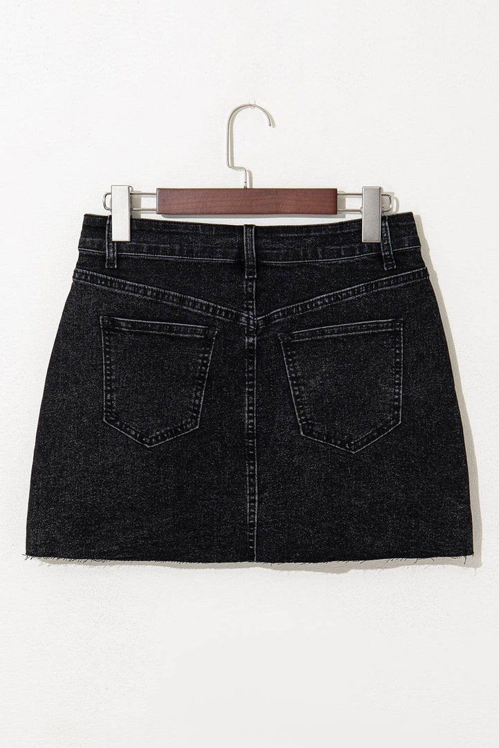 Carbon Grey Mineral Wash Ripped Raw Hem Denim Mini Skirt - Fashion Queen -  10