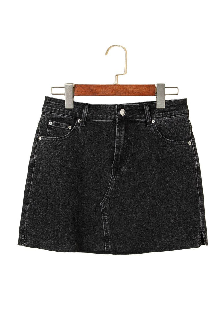 Carbon Grey Mineral Wash Ripped Raw Hem Denim Mini Skirt - Fashion Queen -  17