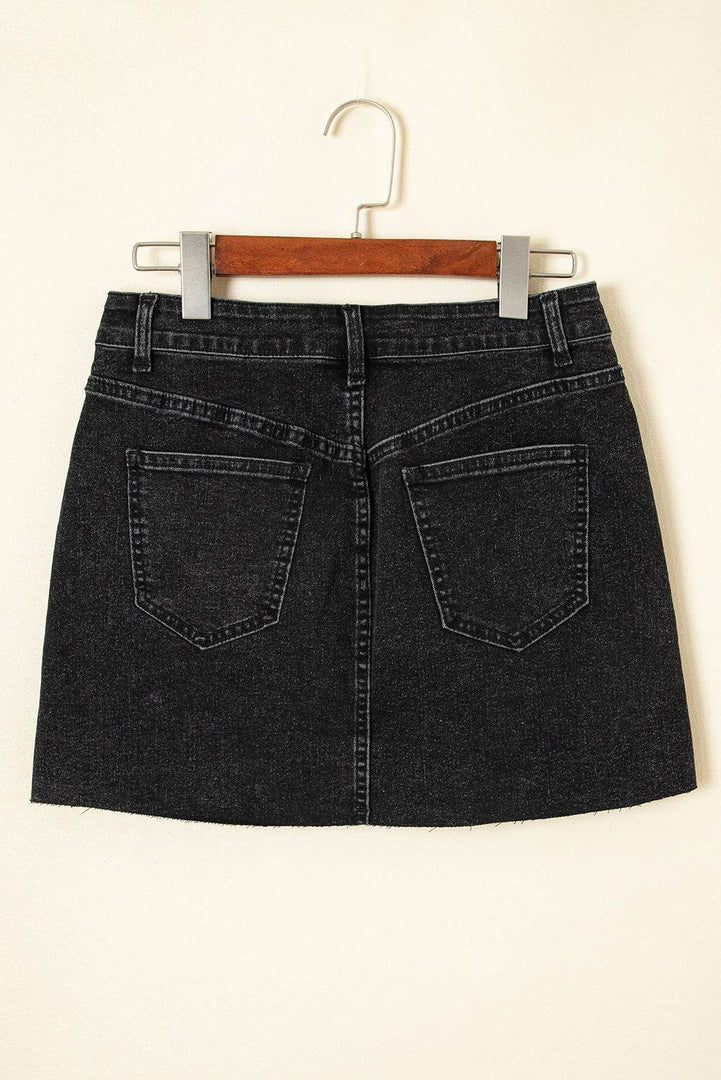 Carbon Grey Mineral Wash Ripped Raw Hem Denim Mini Skirt - Fashion Queen -  4