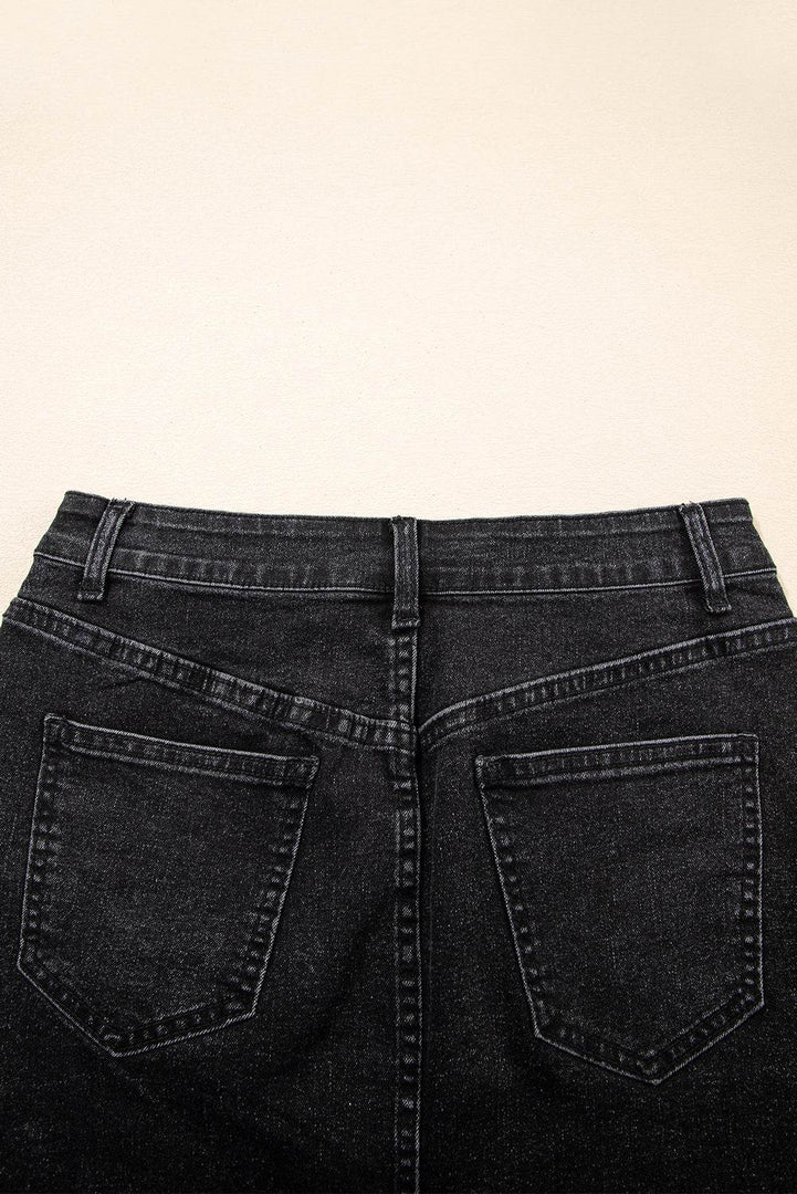 Carbon Grey Mineral Wash Ripped Raw Hem Denim Mini Skirt - Fashion Queen -  5