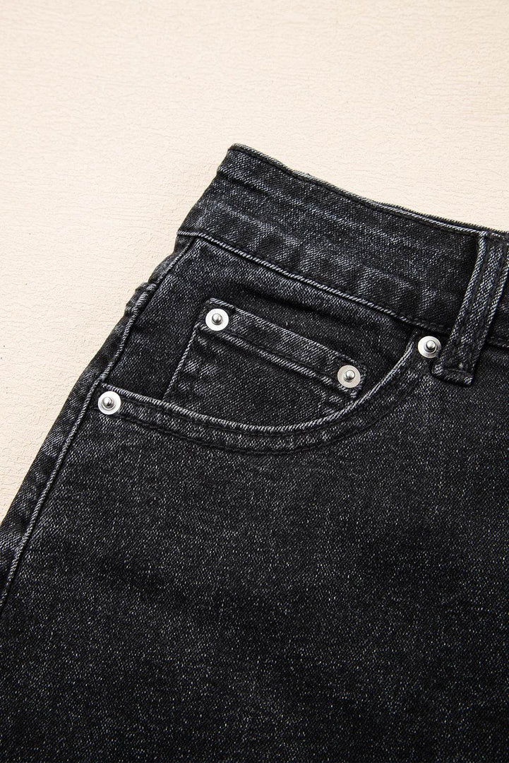 Carbon Grey Mineral Wash Ripped Raw Hem Denim Mini Skirt - Fashion Queen -  6