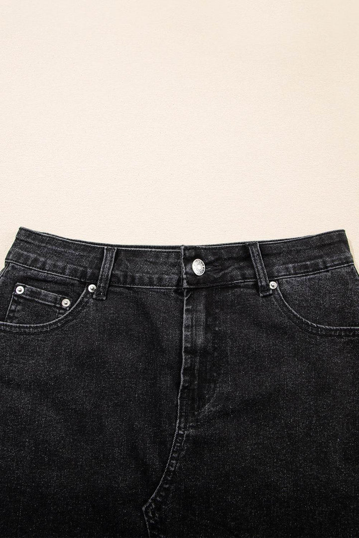 Carbon Grey Mineral Wash Ripped Raw Hem Denim Mini Skirt - Fashion Queen -  7