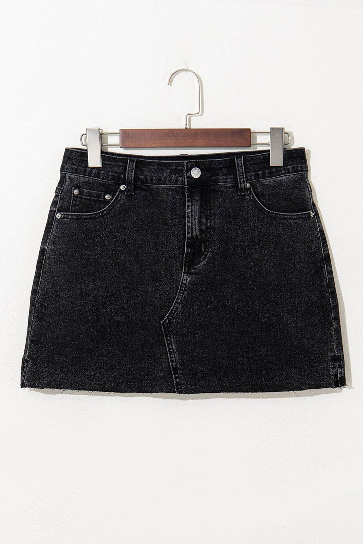 Carbon Grey Mineral Wash Ripped Raw Hem Denim Mini Skirt - Fashion Queen -  9