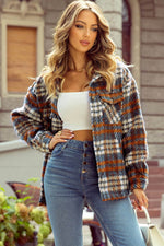 Load image into Gallery viewer, Cinnamon Plaid Print Chest Pockets Turn Down Collar Shacket - Fashion Queen -  1
