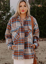Load image into Gallery viewer, Cinnamon Plaid Print Chest Pockets Turn Down Collar Shacket - Fashion Queen -  12

