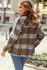 Load image into Gallery viewer, Cinnamon Plaid Print Chest Pockets Turn Down Collar Shacket - Fashion Queen -  2
