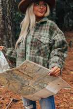 Load image into Gallery viewer, Cinnamon Plaid Print Chest Pockets Turn Down Collar Shacket - Fashion Queen -  29
