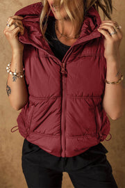 Clay Zip-up Side Pockets Hooded Puffer Vest - Fashion Queen -  1
