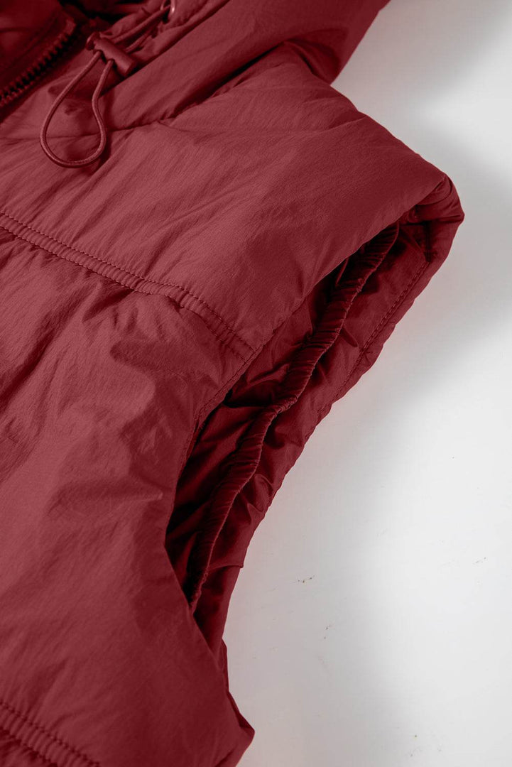 Clay Zip-up Side Pockets Hooded Puffer Vest - Fashion Queen -  10