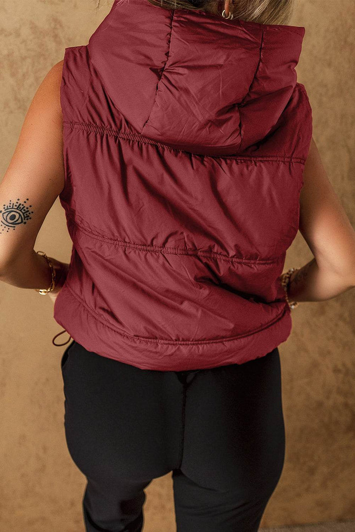 Clay Zip-up Side Pockets Hooded Puffer Vest - Fashion Queen -  2