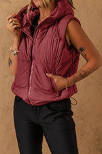 Load image into Gallery viewer, Clay Zip-up Side Pockets Hooded Puffer Vest - Fashion Queen -  3
