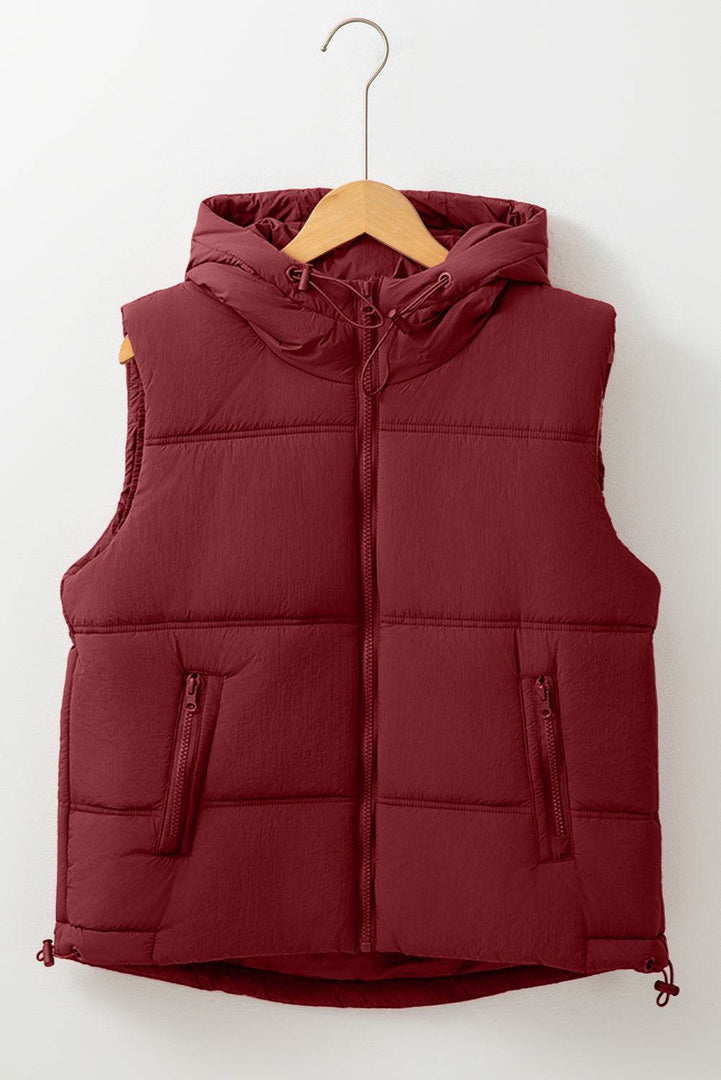 Clay Zip-up Side Pockets Hooded Puffer Vest - Fashion Queen -  8