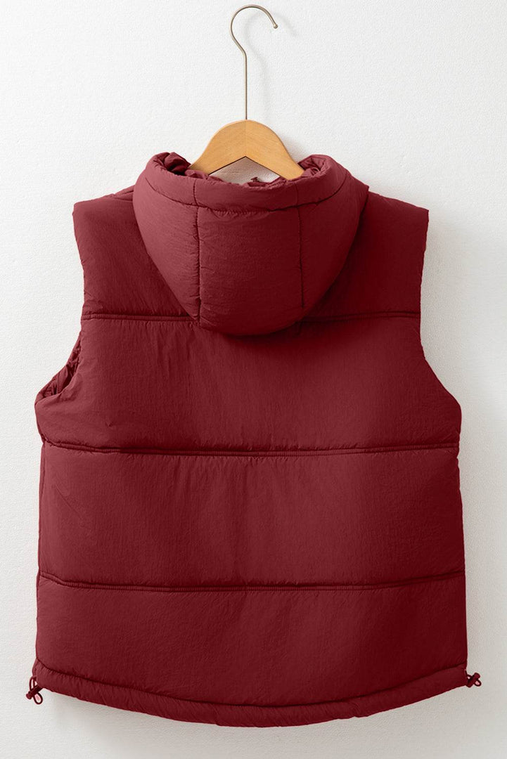 Clay Zip-up Side Pockets Hooded Puffer Vest - Fashion Queen -  9