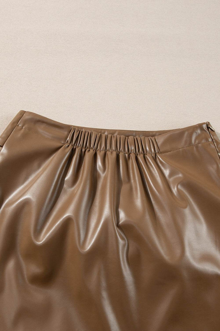 Coffee Bowknot Faux Leather Mini Skirt - Fashion Queen -  7