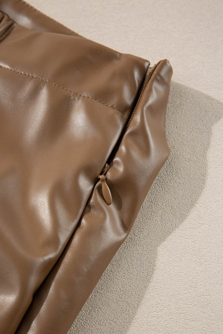 Coffee Bowknot Faux Leather Mini Skirt - Fashion Queen -  8