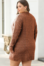 Load image into Gallery viewer, Coffee Cable Knit Drop Shoulder Loose Fit Sweater Dress - Fashion Queen -  10
