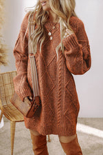 Load image into Gallery viewer, Coffee Cable Knit Drop Shoulder Loose Fit Sweater Dress - Fashion Queen -  12
