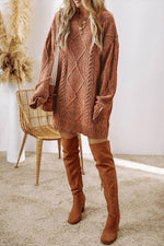 Load image into Gallery viewer, Coffee Cable Knit Drop Shoulder Loose Fit Sweater Dress - Fashion Queen -  13
