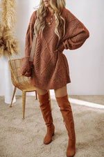 Load image into Gallery viewer, Coffee Cable Knit Drop Shoulder Loose Fit Sweater Dress - Fashion Queen -  14
