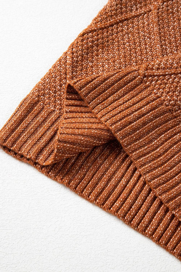 Coffee Cable Knit Drop Shoulder Loose Fit Sweater Dress - Fashion Queen -  19