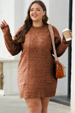 Load image into Gallery viewer, Coffee Cable Knit Drop Shoulder Loose Fit Sweater Dress - Fashion Queen -  2
