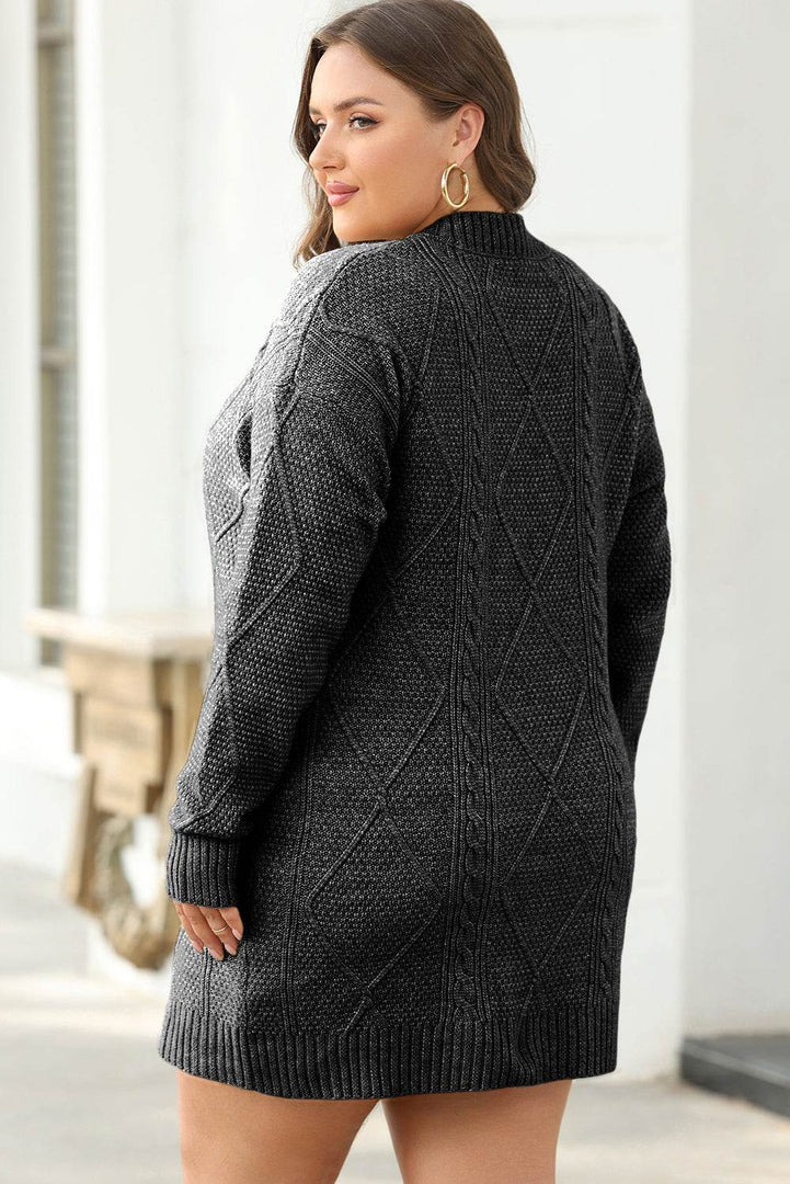 Coffee Cable Knit Drop Shoulder Loose Fit Sweater Dress - Fashion Queen -  23