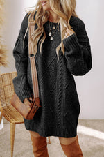 Load image into Gallery viewer, Coffee Cable Knit Drop Shoulder Loose Fit Sweater Dress - Fashion Queen -  25
