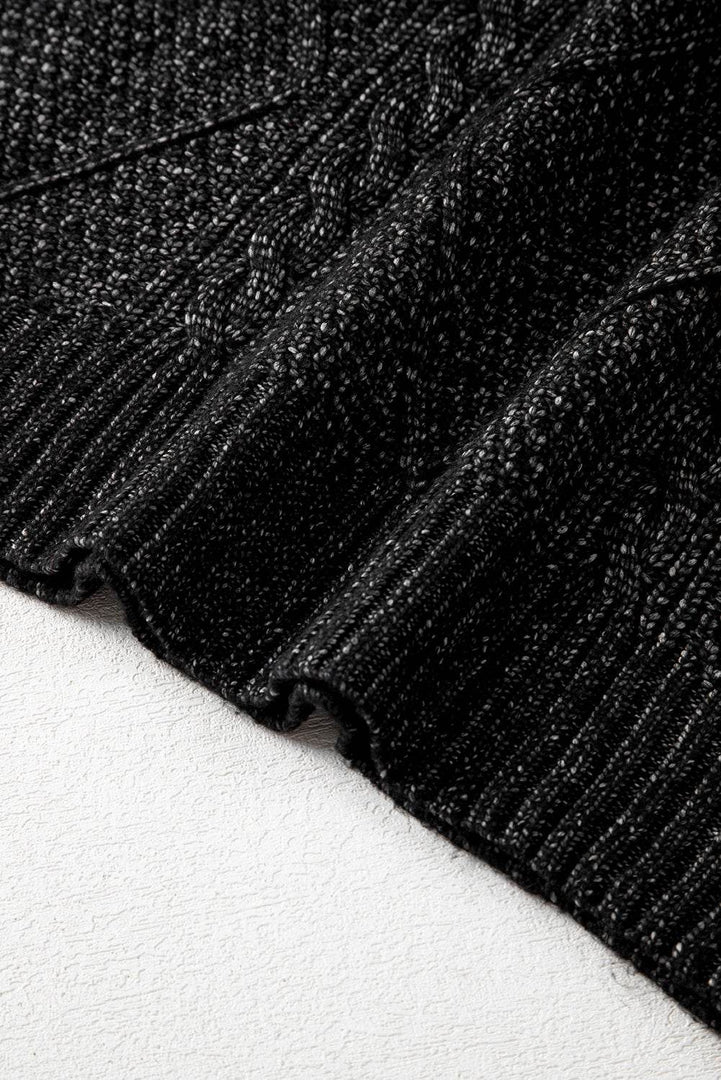 Coffee Cable Knit Drop Shoulder Loose Fit Sweater Dress - Fashion Queen -  30