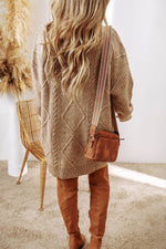 Load image into Gallery viewer, Coffee Cable Knit Drop Shoulder Loose Fit Sweater Dress - Fashion Queen -  9
