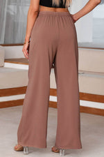 Load image into Gallery viewer, Coffee High Waisted Tie Front Side Pocket Wide Leg Flowy Casual Pants - Fashion Queen -  2
