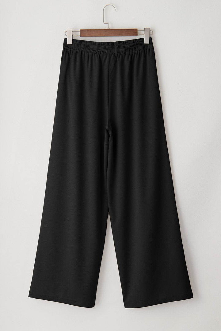 Coffee High Waisted Tie Front Side Pocket Wide Leg Flowy Casual Pants - Fashion Queen -  20