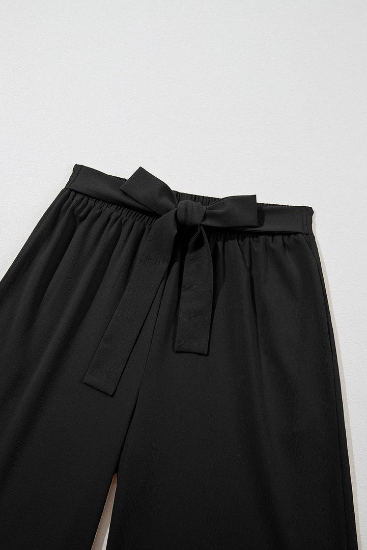 Coffee High Waisted Tie Front Side Pocket Wide Leg Flowy Casual Pants - Fashion Queen -  21