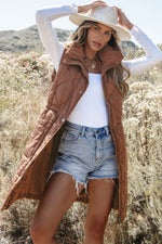Load image into Gallery viewer, Coffee Longline Quilted Stand Collar Puffer Vest - Fashion Queen -  10
