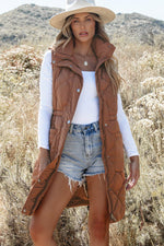Load image into Gallery viewer, Coffee Longline Quilted Stand Collar Puffer Vest - Fashion Queen -  11
