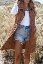 Load image into Gallery viewer, Coffee Longline Quilted Stand Collar Puffer Vest - Fashion Queen -  13
